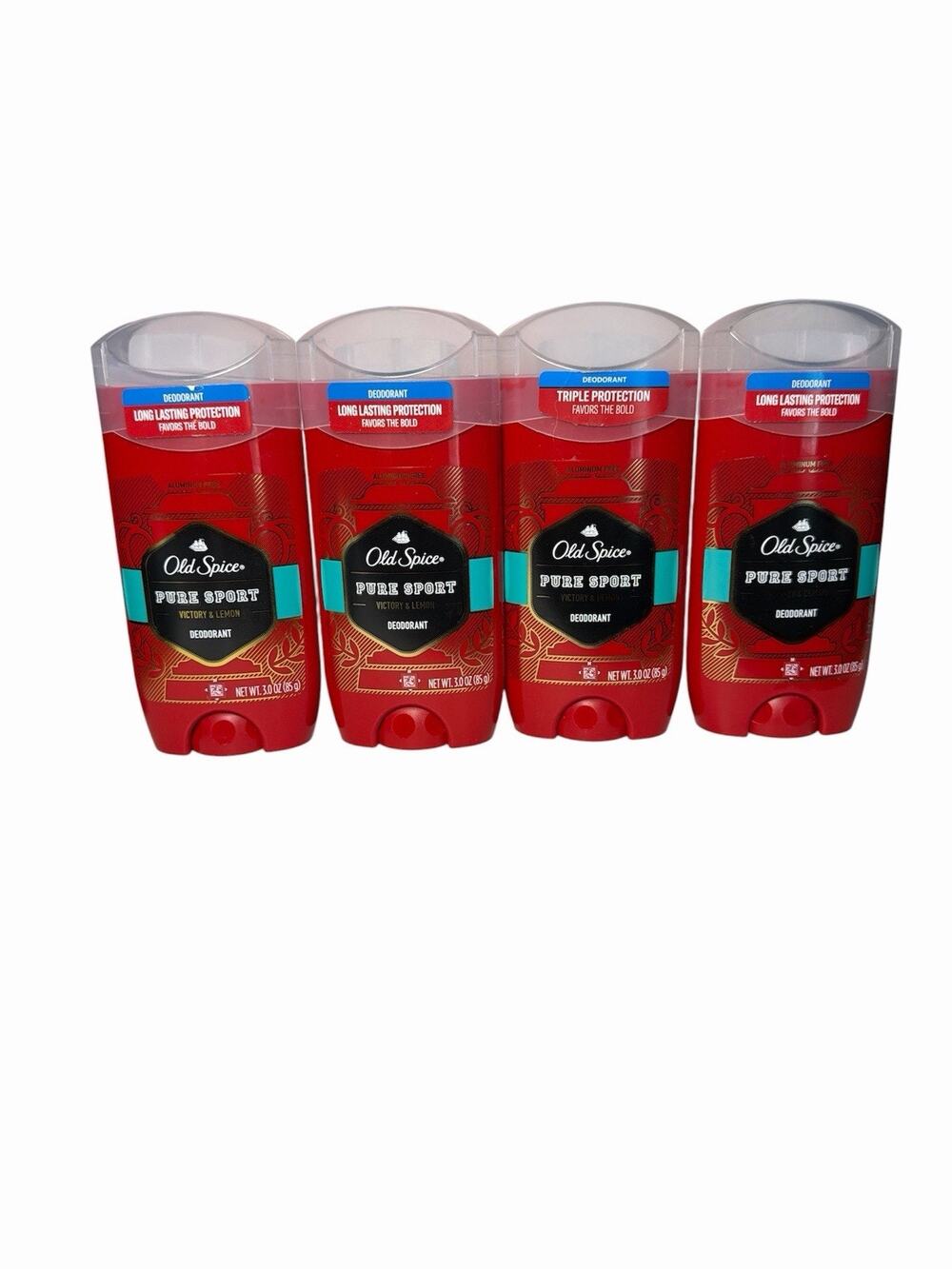 Lot of 4 Old Spice Deodorant Solid Pure Sport Victory & Lemon 3 oz Aluminum Free